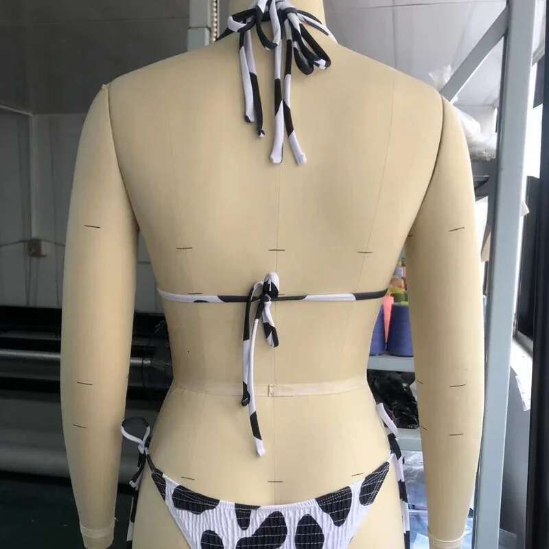 New Cow Print 2-piece Swimsuit Foe Women 2025 New,sexy Low Waist Lace-up Thong Bikini,suspender Hollow Out Bathing Suit