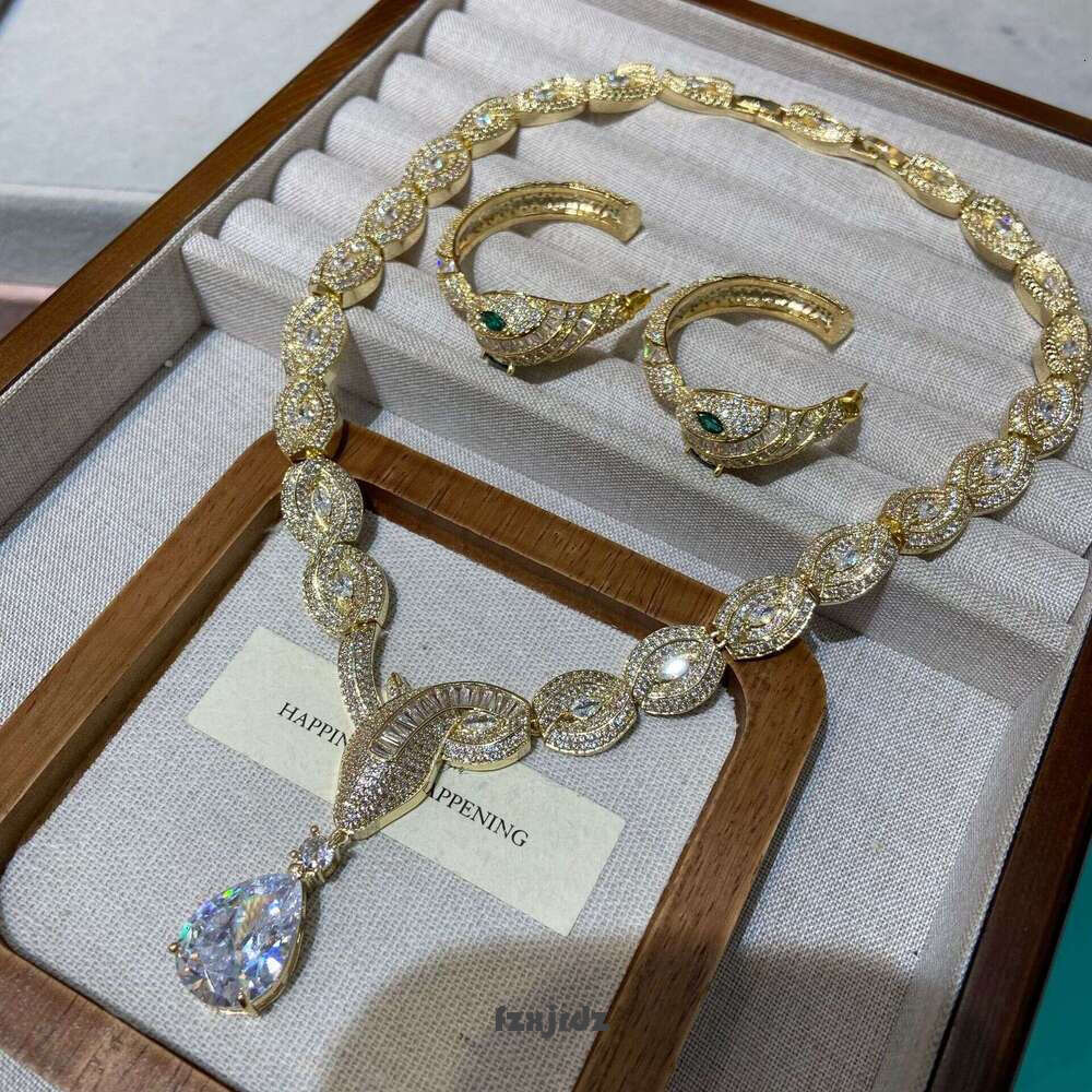 New Snake-Shaped Water Drop Necklace No. 5 Hoop Earrings Gold-Plated High-End Luxury Style Women's Dress Earrings Jewelry set