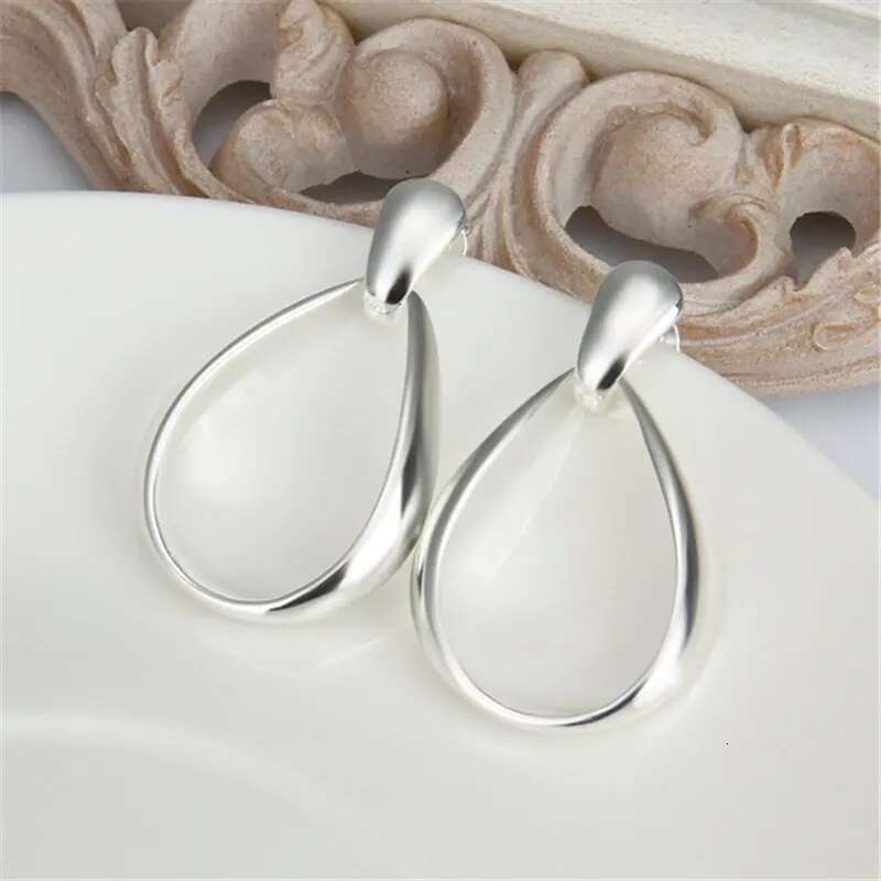 Sterg Sier Charm Fine 36MM Oval Water Drop Earrings For Women Fashion Wedding Gift Jewelry Wholesale