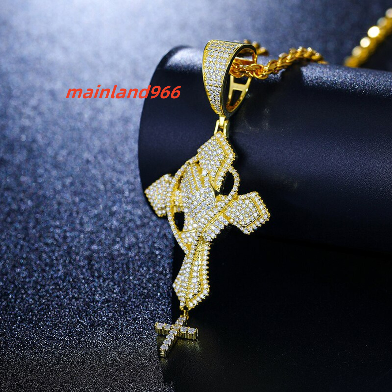 Mens VVS Genuine Diamond Moissanite Hip Hop Cross Chain Pendant Prayer Hands Holding Rosary Pendants Charms