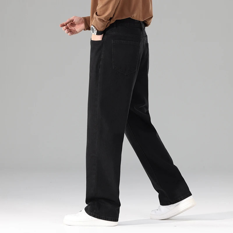 autumn jeans mens black casual luggage Trouser classic straight comfortable wide denim clothing 250401