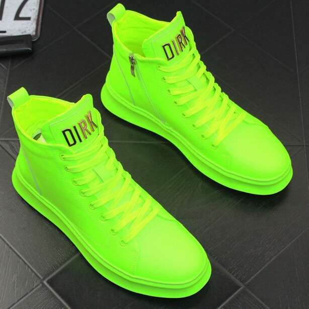 Four Seasons Trendy Patent Leather Glossy Sneakers Men's High-top Casual Shoes 2024 New Fluorescent Green Gold Silver White