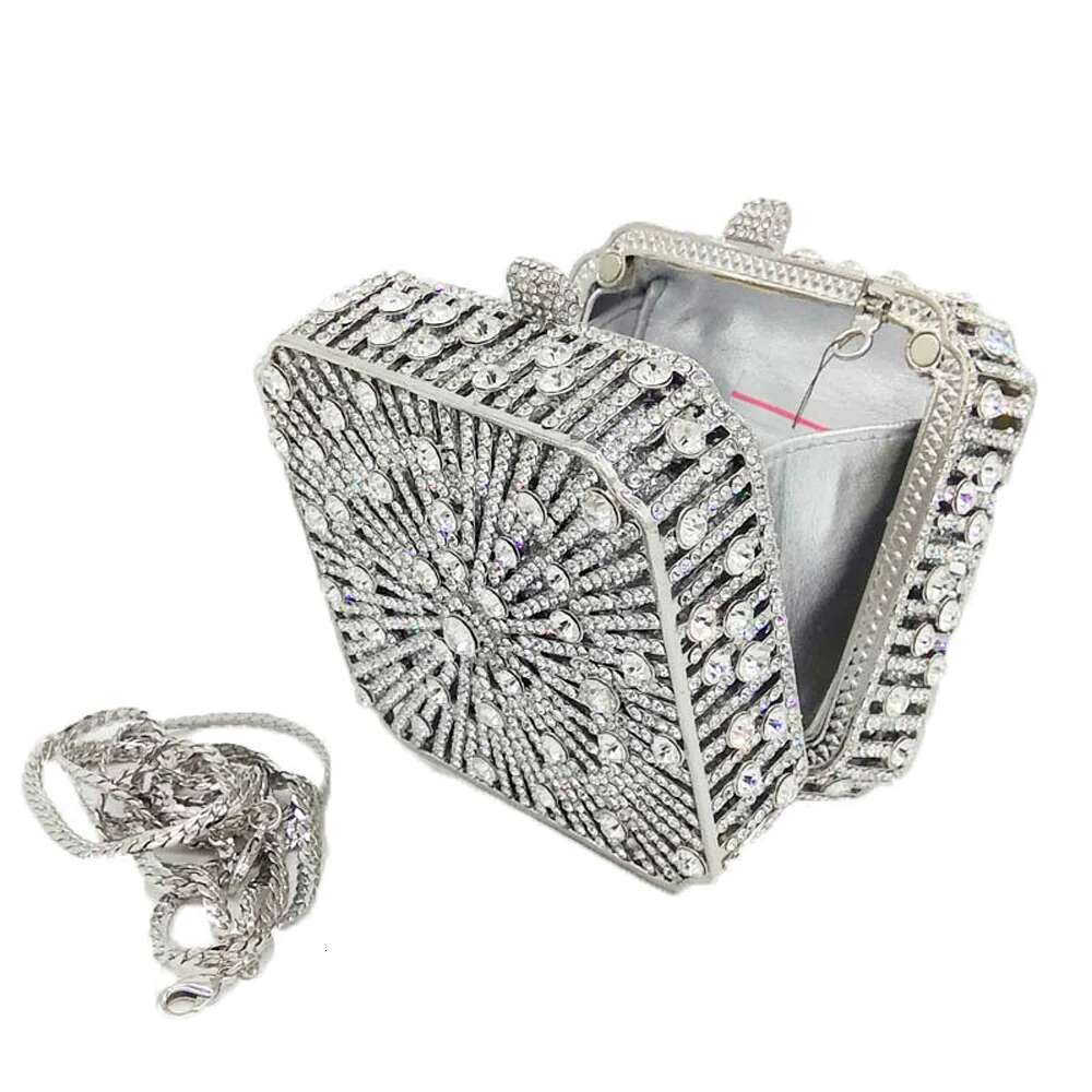 Dazzg Crystal Women Evening Bag Metal Box Clutch Wedding Bridal Dia Minaudiere Mini Handbags Ladies Party Purses
