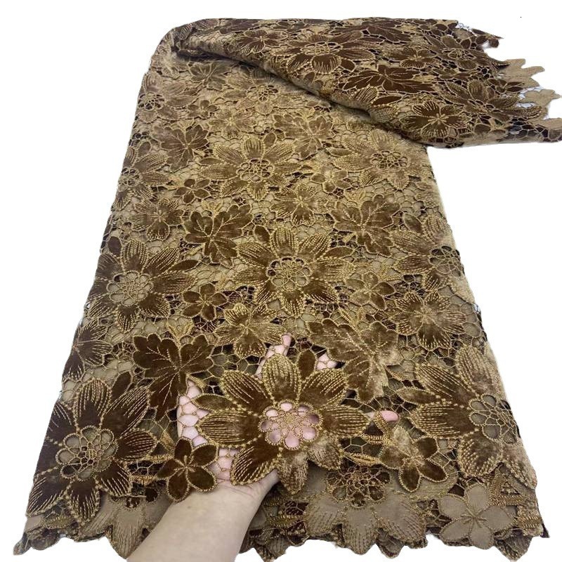 African Guipure Lace Fabric With Velvet 2024 High Quality Lace Nigerian Cord Lace Fabric Laser Embroidery Lace Senegal Style 240618