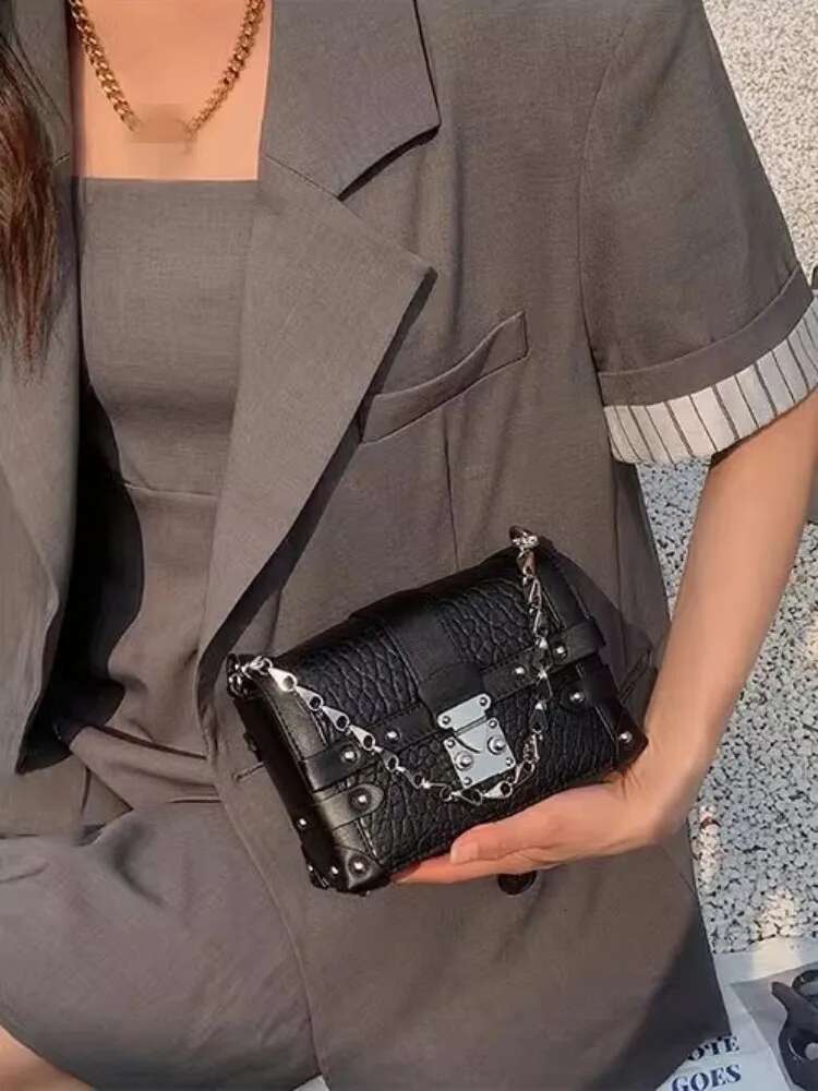 Spring Summer New Chain Fashion Small Box Bag Hasp Sheepskin Genuine Leather Single Shoulder Casual Crossbody Bags