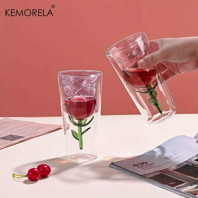 KEMORELA INS Double-Layer Wine Rose Shape Design Red Wine Ju Cup Suitable for Wedding Vntines Day Y251106