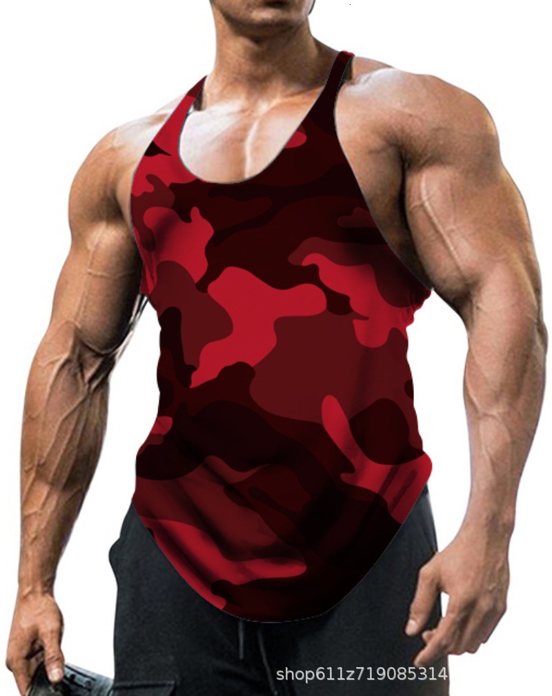 Mens Solid U-Neck Sleeveless Camouflage Sports Gym Large Sports Tank Top Men