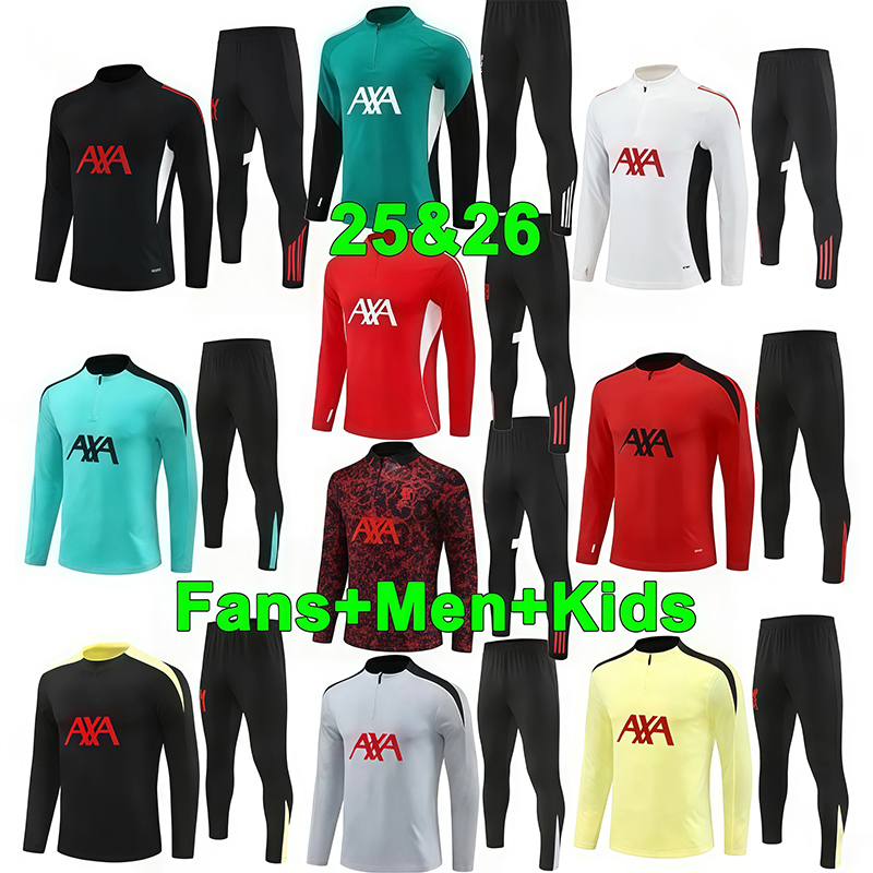 2025 2026 RedsMohamed salah football tracksuit kit 25 26 mens kids half pull training jersey football tracksuit survetement foot chandal soccer tracks