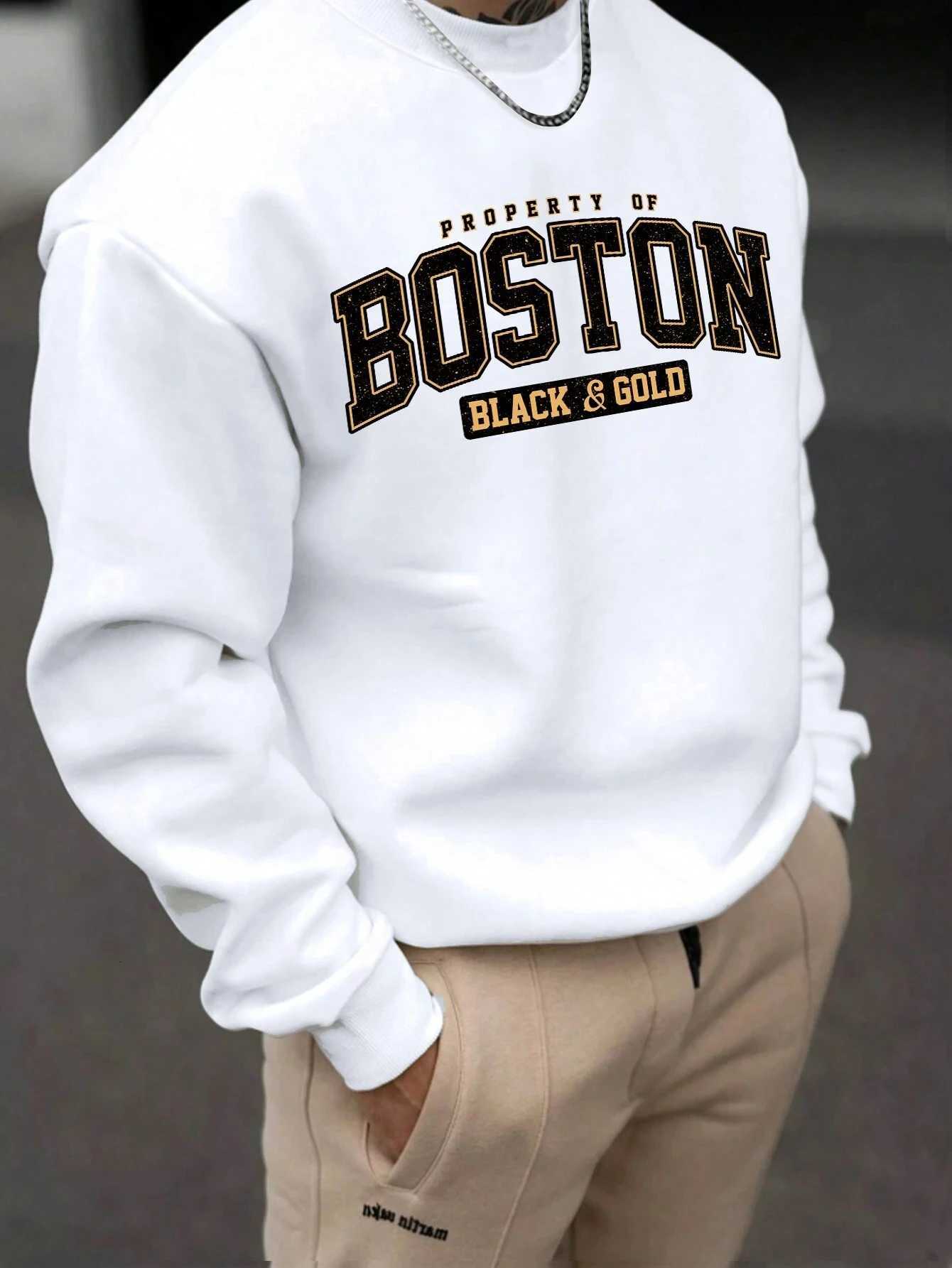 Boston Letter Print Round Collar Sweatshirt Autumn Winter WomenMen Hooded Clothing Harajuku Casual High Quanlity Cotton Pullover W251106