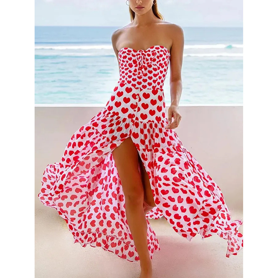 2025 new one-piece swimsuit women's love printed beach skirt set