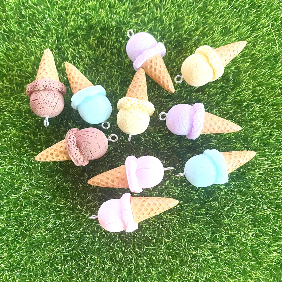 6 pieces of 17 38mm resin ice cream cone amulet pendant Cabochon handmade accessories DIY earrings necklace 250325