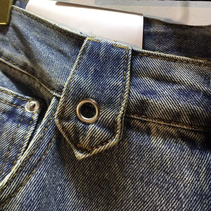 American Fashion High Waist Slim Stitching Raw Edge Patch Painted Machete Wideleg Jeans Women Y2K Harajuku Hip Hop Z260313