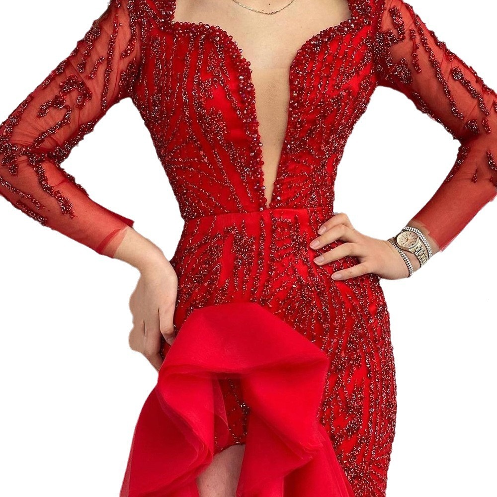 2025 Spring/summer New Womens Dress Toast Dress Deep v Sparkling Split Fish Tail Wedding Banquet Dress