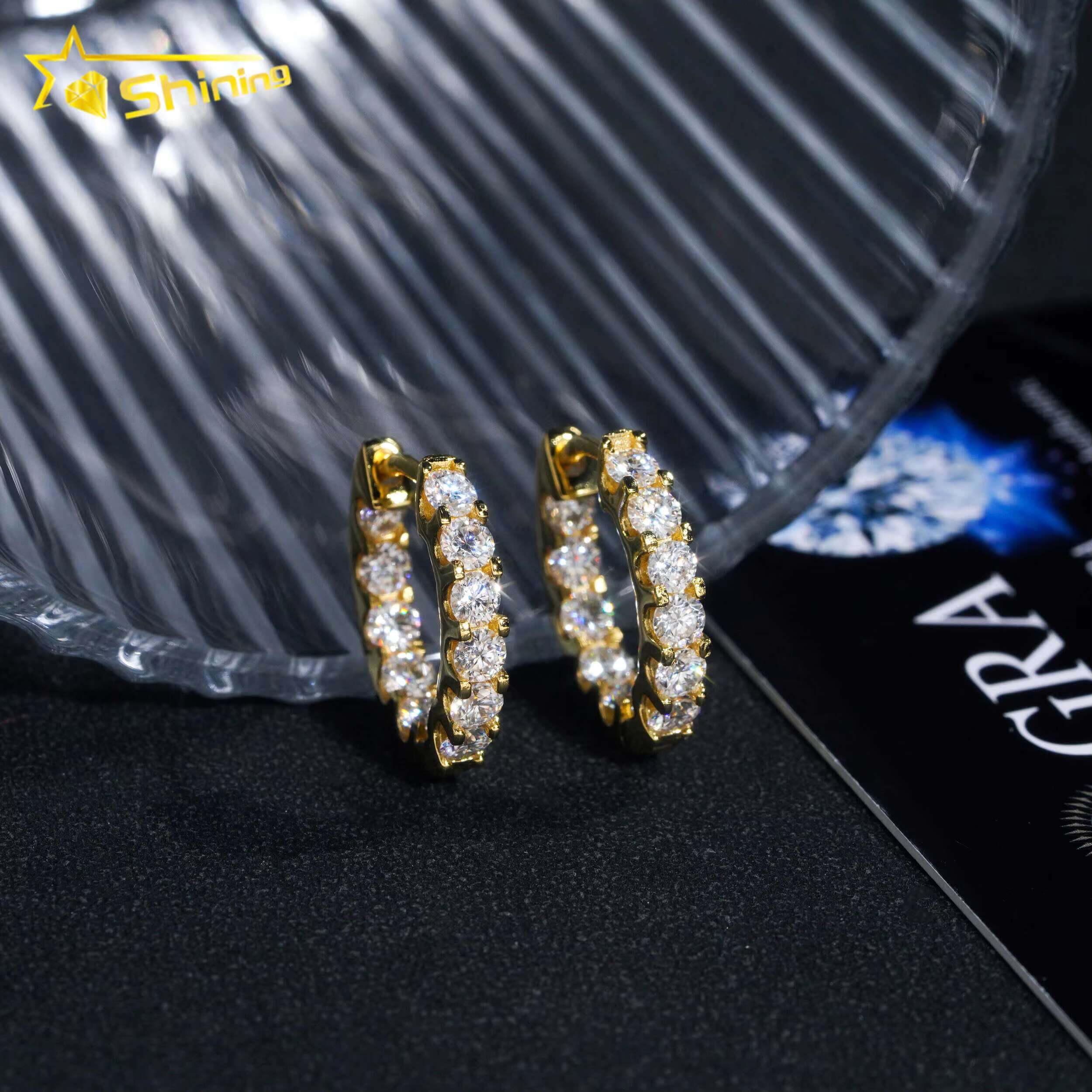 Pass Diamonds Tester GRA Moissanite 3.0mm Hoop Earrings Ready to Ship 925 Silver Gold Plated Hoop Fashion Jewelry Earrings