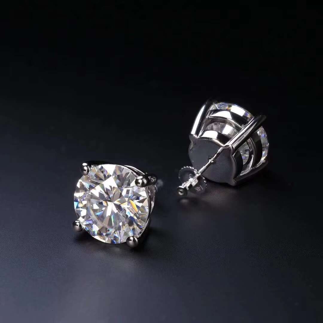 Icecap Hot Sale Stud Earrings Round Diamond VVS Moissanite Luxury Earrings Fine Jewelry Ladies 925 Silver Earrings Set