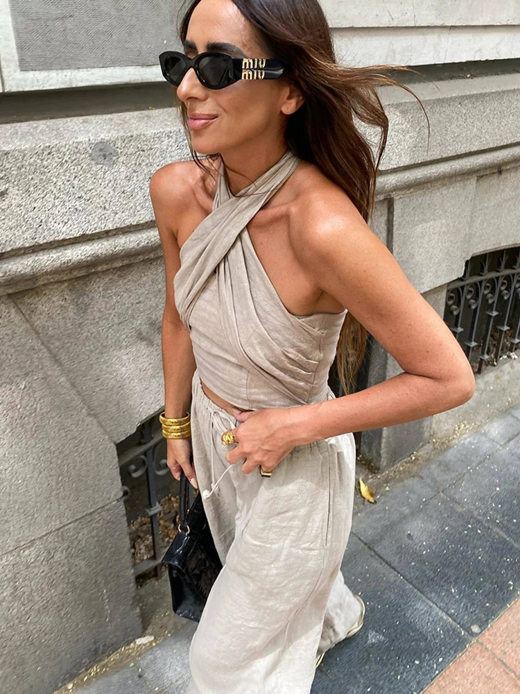 Soft Womens Linen Pants Set Summer Fashion Womens Elegant Loose Bohemian Two Piece Set Street Womens Fashion Sexy Dress 250401