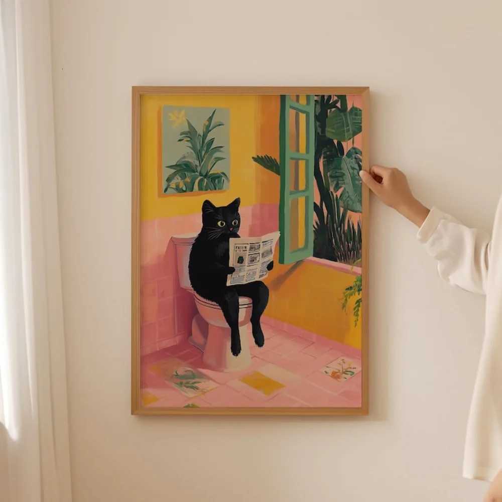 Funny Toilet Cat Canvas Prints Poster Japanese Dopamine Aesthetic for Cat Lovers Bathro Wash Ro He Decor Art Poster Gifts H251106