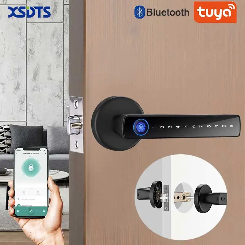 XSDTS Smart Door Lock Handle With Fingerprint Key card Digital Door Lock Keypad Key Entry electronic lock Do Brasil Sem taxas 250402