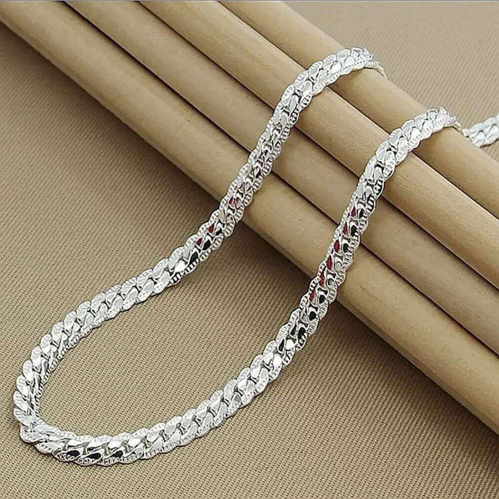 Nice Sterg Sier 6MM Full Sideways Chain Necklace For Women Men Fashion Jewelry Sets Wedding Gift