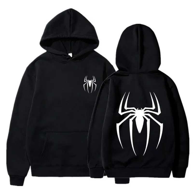 Mens Y2K Spider Print Hooded Streetwear Retro Clothing Loose Hip Hop Quirky Punk Sweatshirt Fashion Couple Sports Sweater W251106