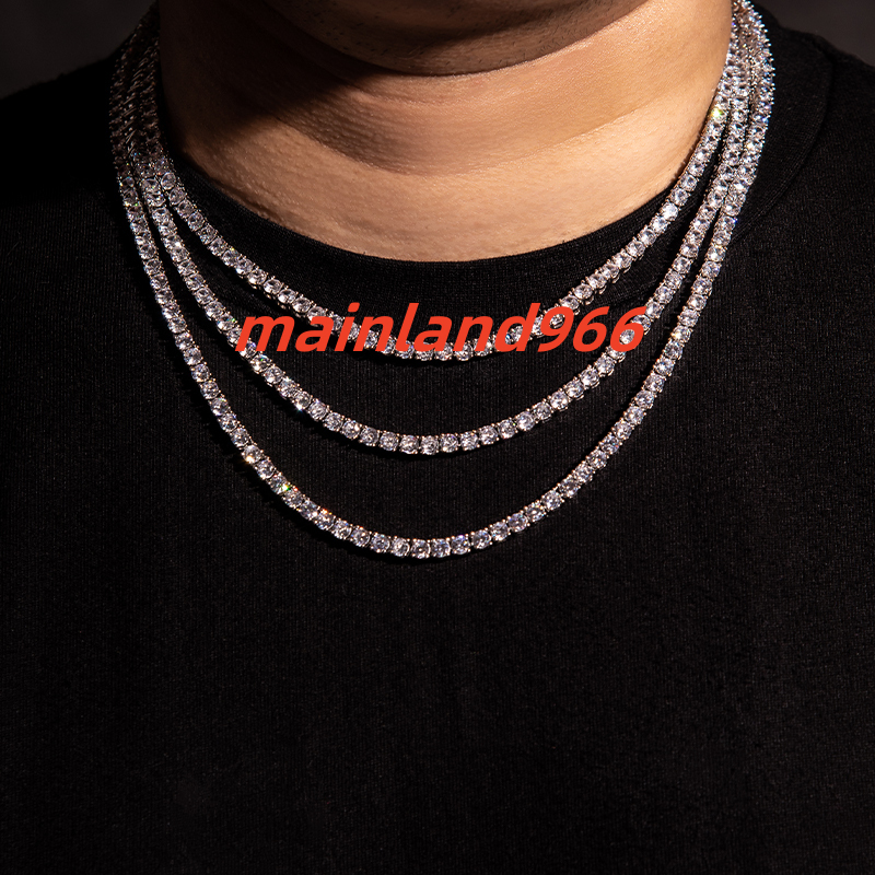 Fashion Jewelry 925 Sterling Silver Iced Out 20inches Mossanite Tennis Link Chains 4mm D VVS Moissanite Tennis Necklace
