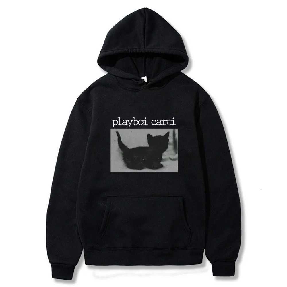 Playboi carti - Mens oversized hoodie with beautiful cat prints casual streetwear high-quality Harajuku hoodie W251106