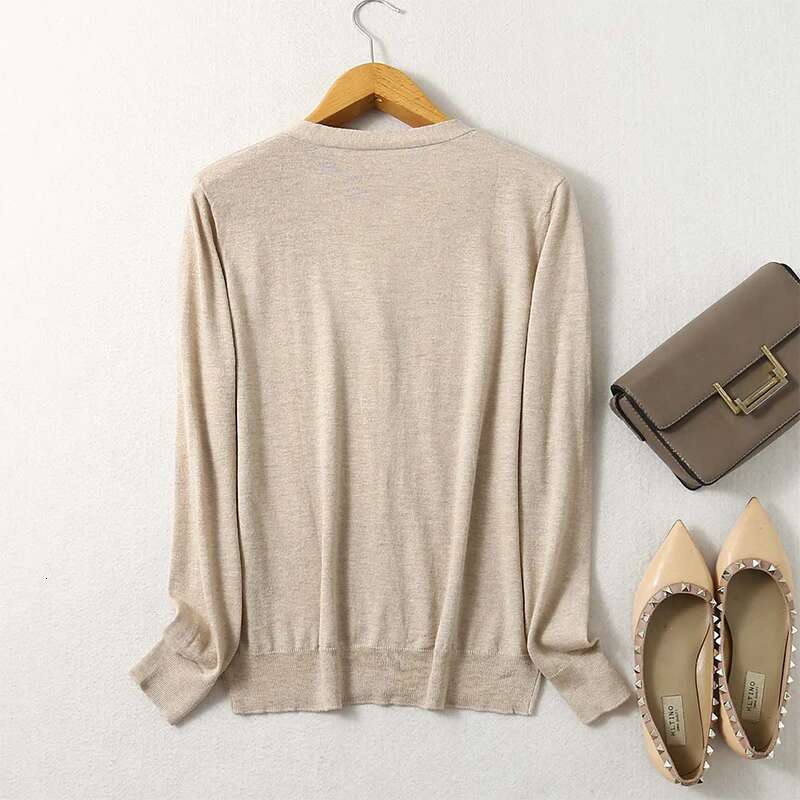 Women Sweater Mulberry Silk Cashmere Blend Solid Colors V Neck Buttons Down Long Sleeve Knit Cardigan Top Coat Warm XL XXL Ly049