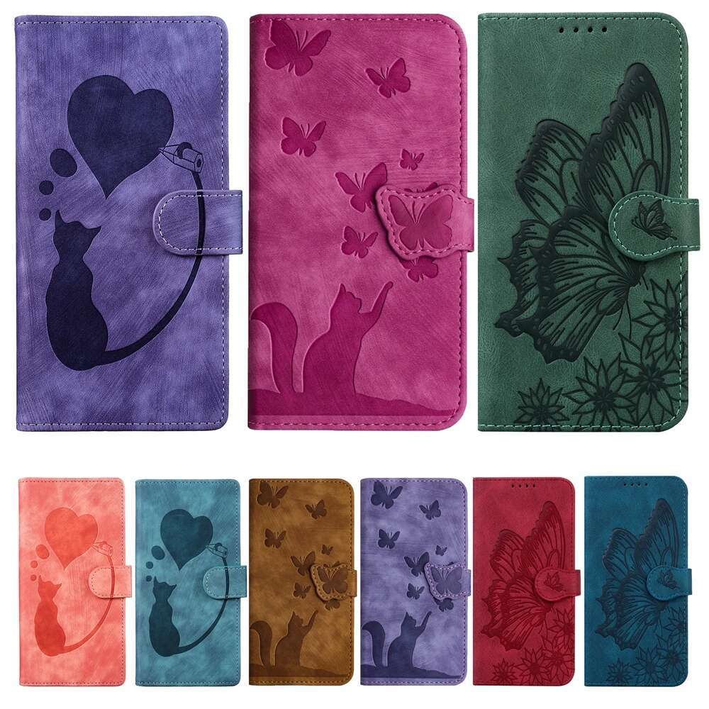 Flip Case for Samsung Galaxy A55 A54 A35 A34 A25 A24 A15 A14 A05S A13 A23 A33 A53 Cases Cat Butterfly Leather Wallet Back Cover