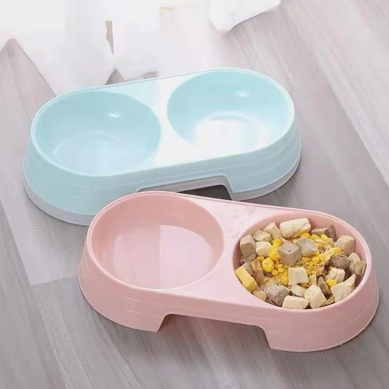 Pet Double Bowl Plastic Kitten Dog Food and Beverage Tray Feeding Machine Cat Feeding Machine Pet Supplies Dog Accessories Pet Bowl 250403