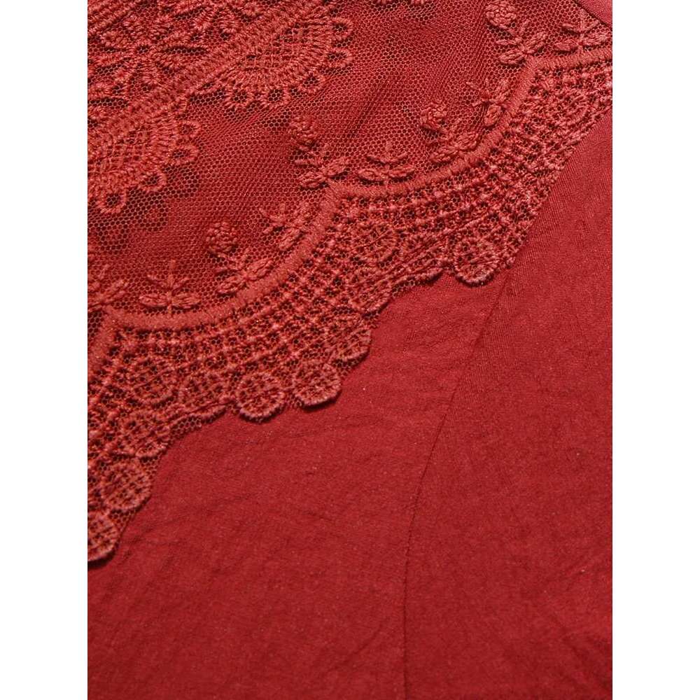 French Shirts Women 2025 Summer V-Neck Red Lace Short-Sleeved New Chic Retro Half-Sleeved Gentle Blouse