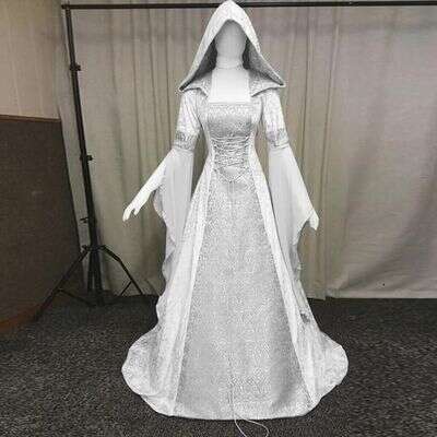 Cross-Border Women's Costume Medieval Retro Style Wedding 8 Colors Hooded Waist Dress Cosplay Halloween