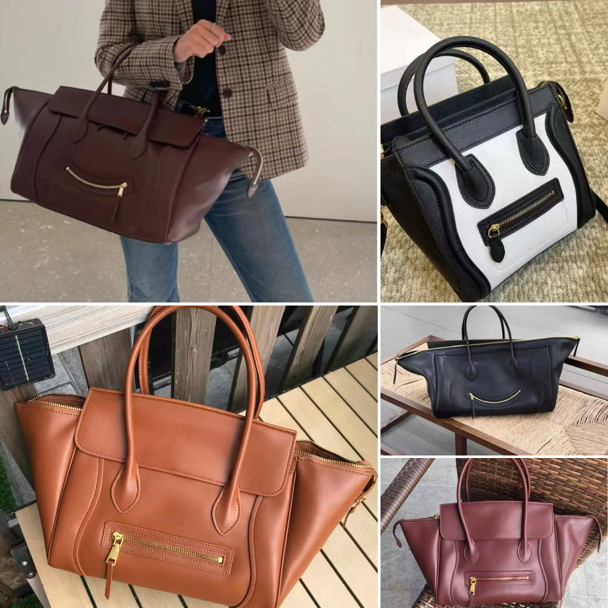 2025 new Frosted Cowhide Smiley Bag Large Capacity Commuter Handheld Tote Fashion Versatile Single Shoulder Crossbody Bag for Women High-quality bag