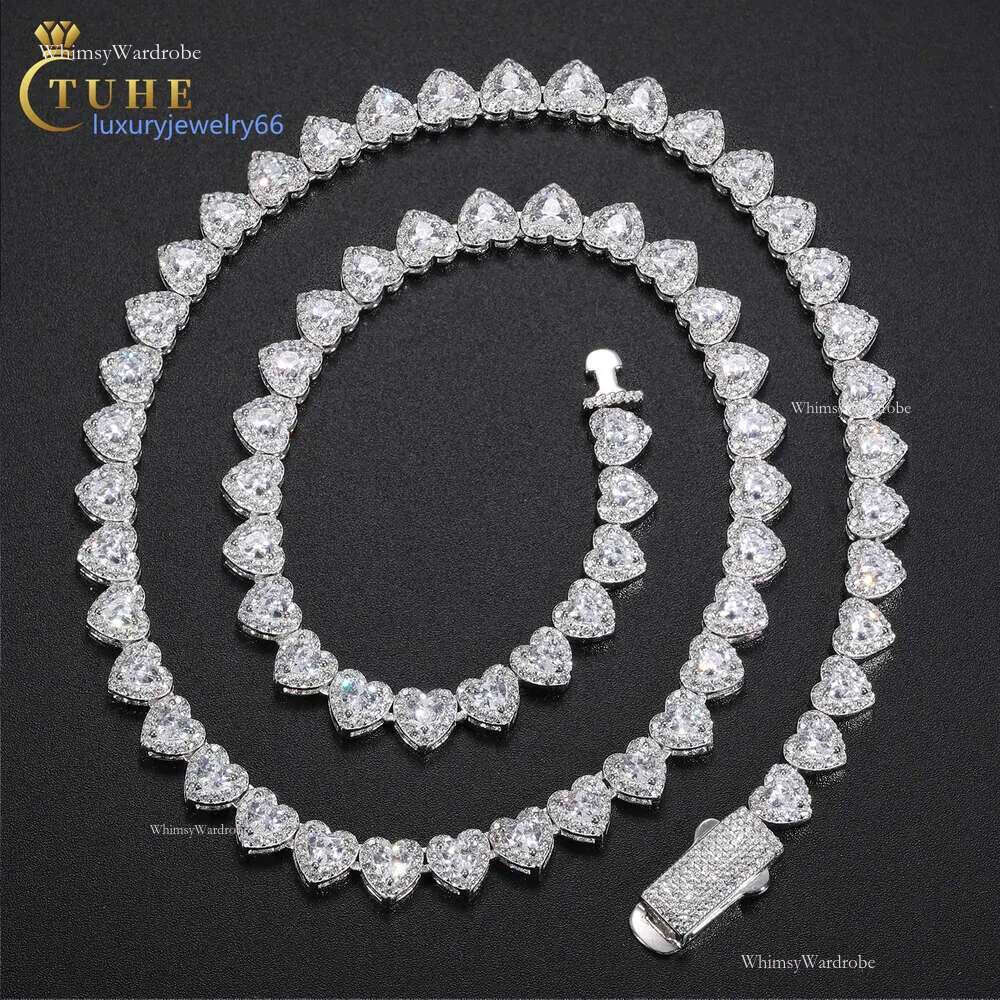 Hip Hop Jewelry Wholesale 7mm Sterg Sier Heart Cut VVS Moissanite Dia Iced Out Tennis Chain Necklace