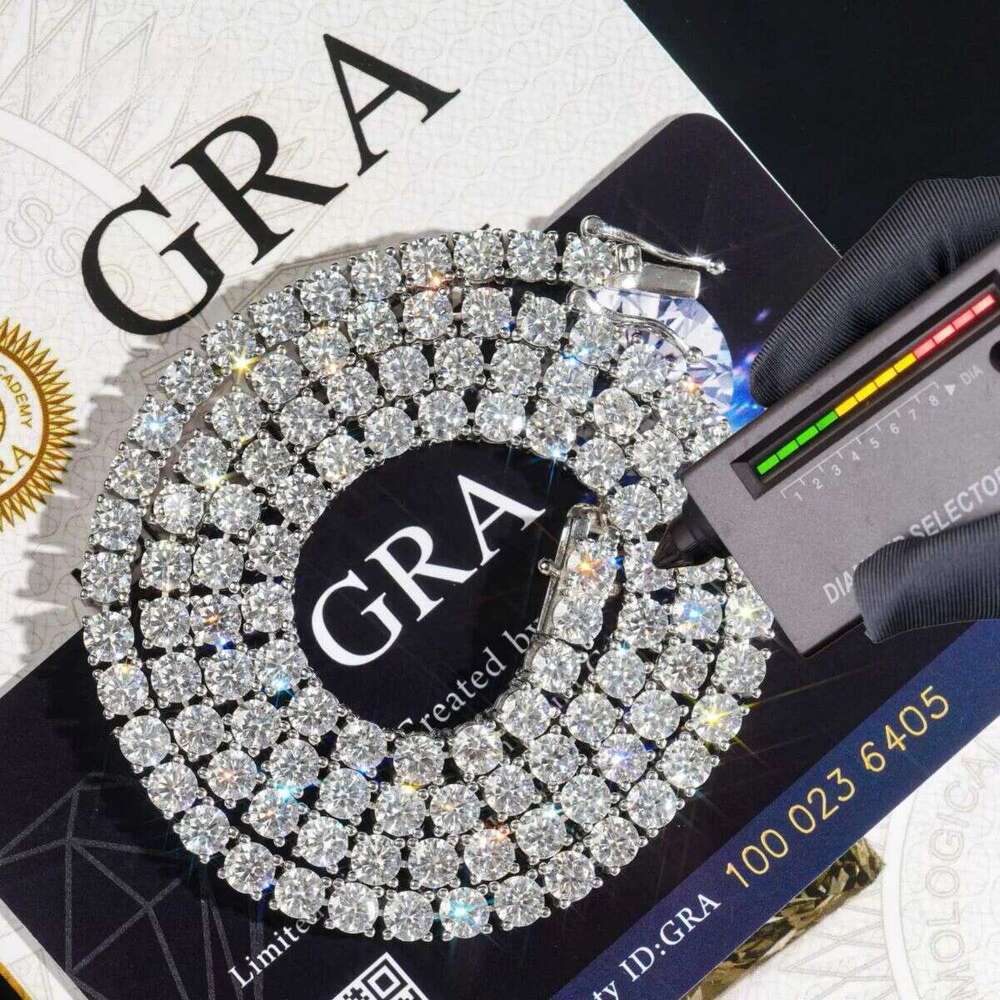 sial passed dia tester 5.0mm VVS DEF round shape gold plated women men moissanite sier tennis chain necklace