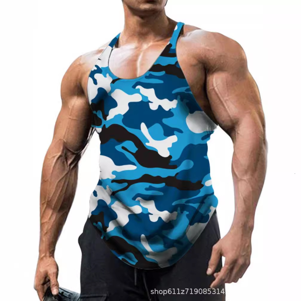 Mens Solid U-Neck Sleeveless Camouflage Sports Gym Large Sports Tank Top Men