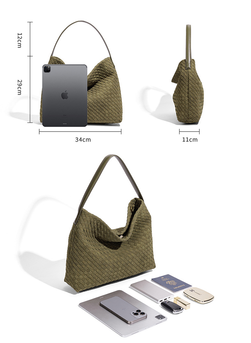 Vintage Suede Tote Bag for Women Woven Handbag Luxury Handmade Shoulder Bag Large Capacity Commuter Crossbody Bag Chic Tote Handbag Purse for Winter D