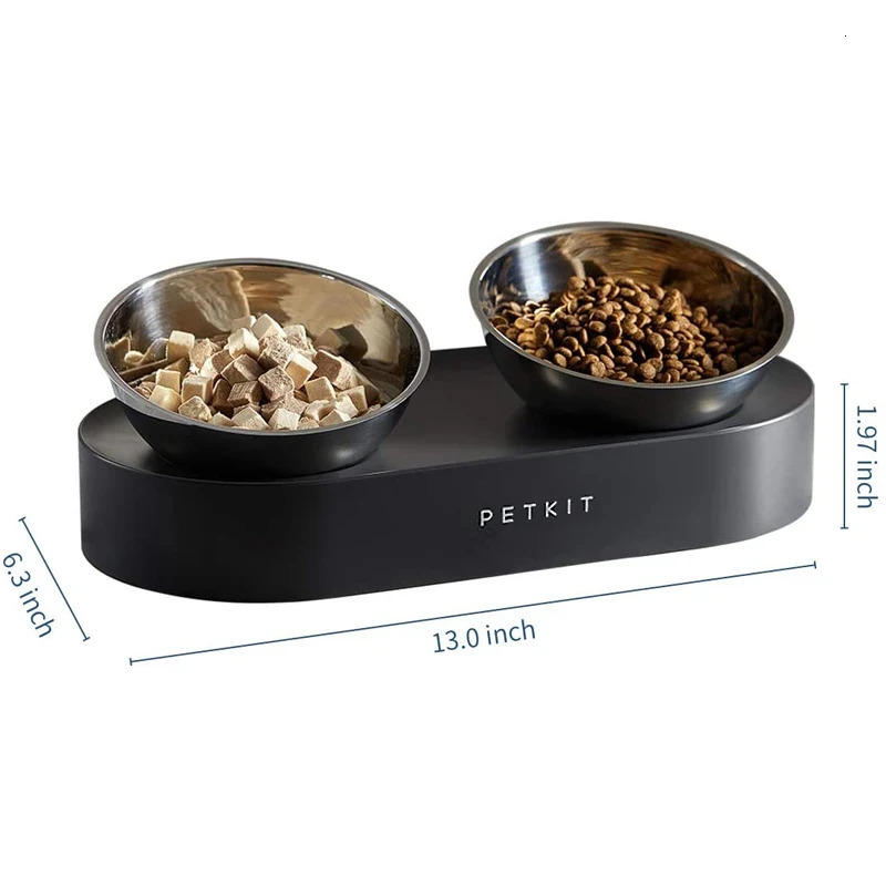 stainless steel anti slip pet bowl dual feeder 15 degree adjustable water cup cat and dog bowl beverage bowl accessories 250403