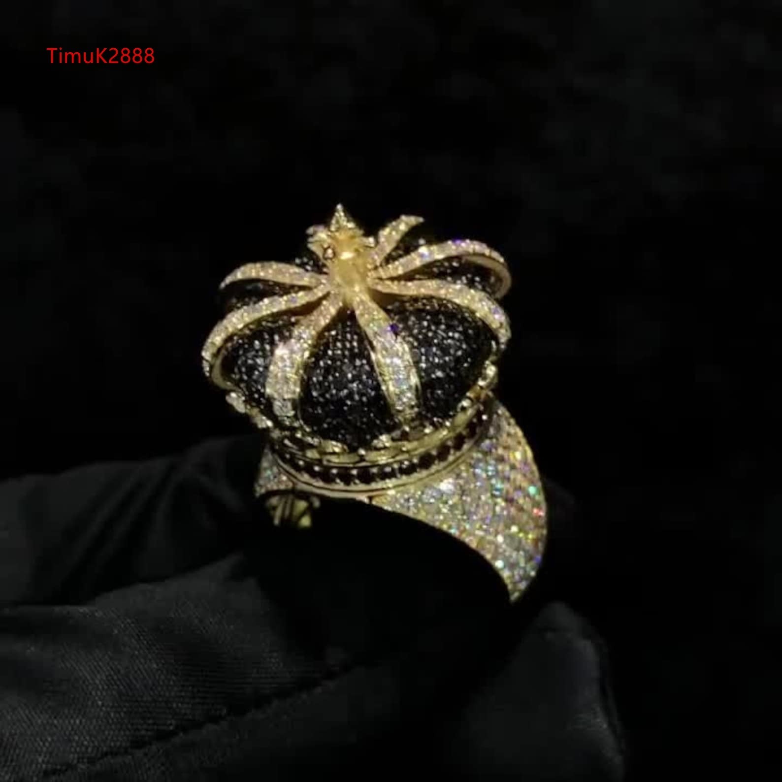 Iced Out Original Black White Moissanite Diamond King Crown Ring 925 Silver With Gold Plated Hip Hop Custom Men Birthday Gift