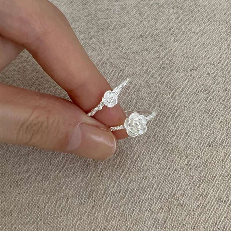 S Sterg Sier Rose Ring Adjustable For Womens Simple Wear Love Cute Anniversary Birthday Romantic Gift Fine Jewelry