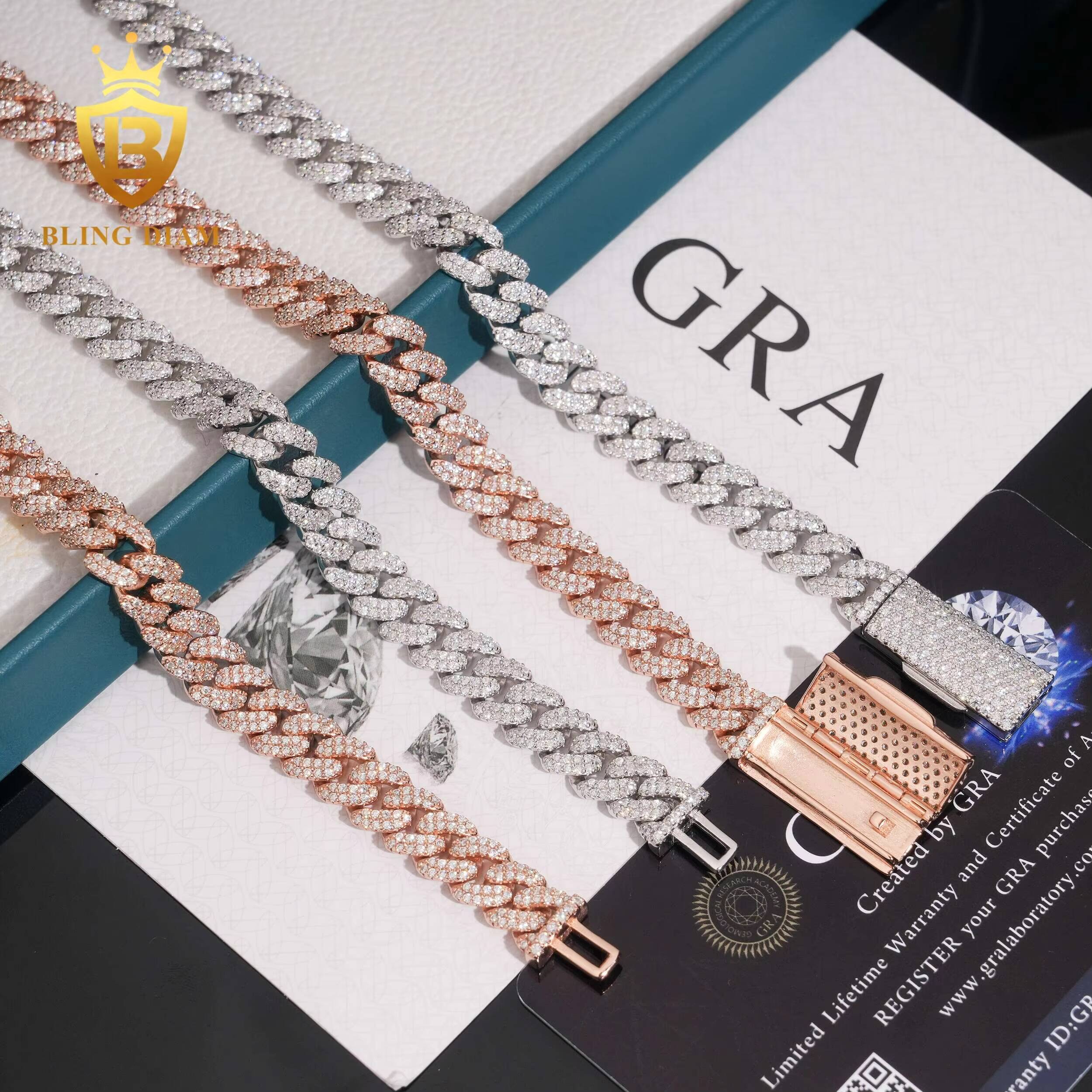 Classic Cuban Link Chain 8mm Bracelet Necklace Pass Diamond Tester VVS Ice Out Moissanite Silver Fine Jewelry for Men Woman