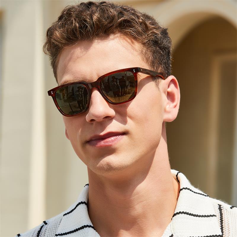 CARFIA Men's Acetate Polarized Square Sunglasses Modern Retro Style with Unique Color Combos with box