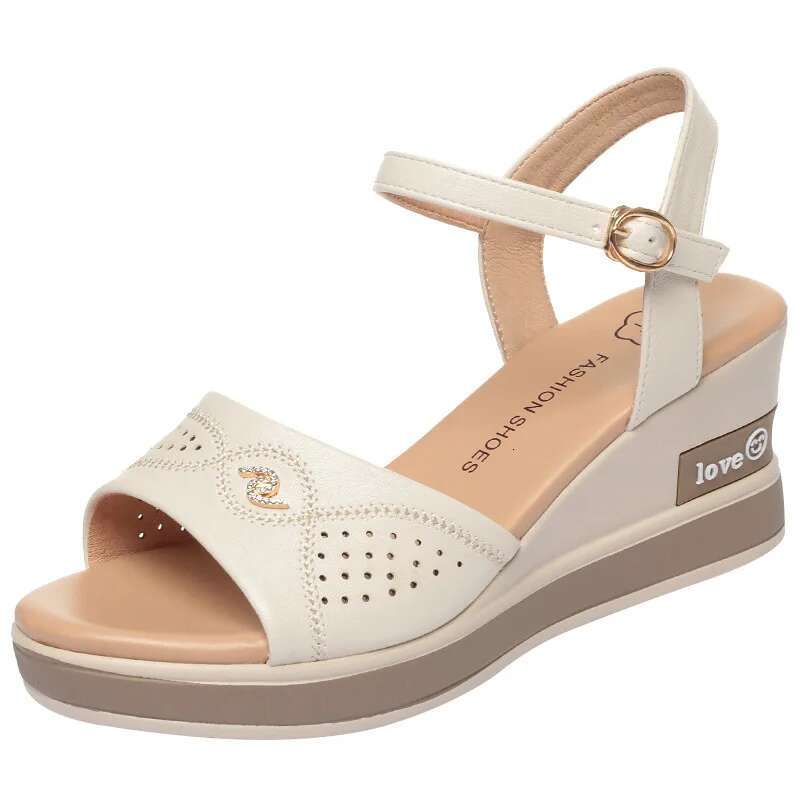 2025 Summer New Women's Sandals Casual Designer Fashion Flat Shoes Genuine Leather Women's Wedge Soft Bottom Comfortable Butterfly Hollow Br