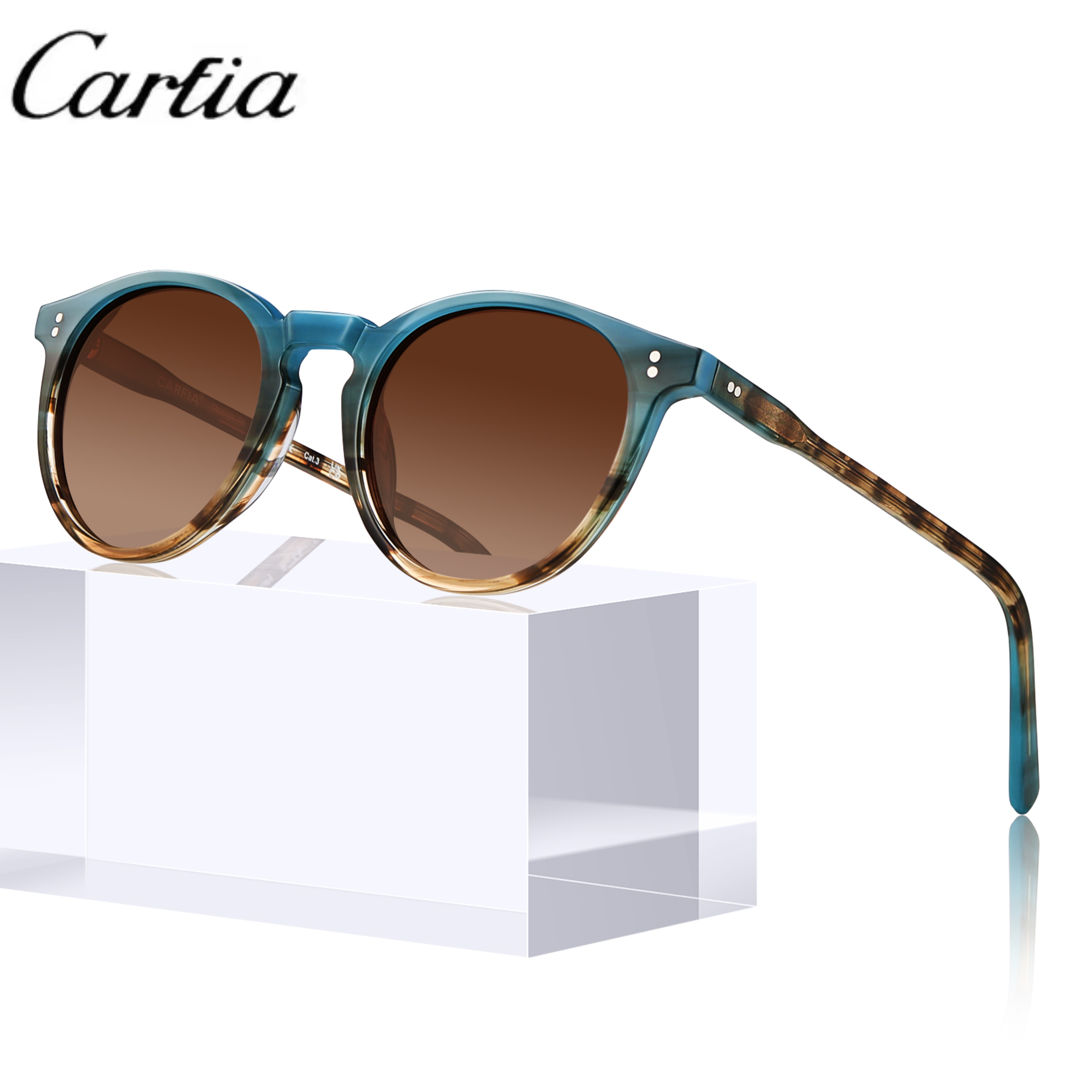 CARFIA Round Polarized Sunglasses for Women Small Face UV Protection Acetate Frame Classic Retro Style