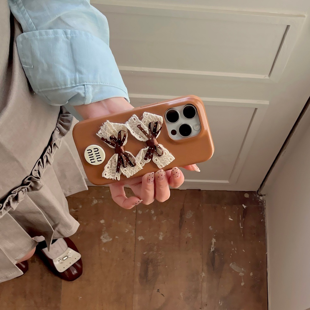 Leather Bowknot Phone Case Suitable for iPhone 17/16 Pro Max Solid Color Cartoon iPhone 16/15 Pro