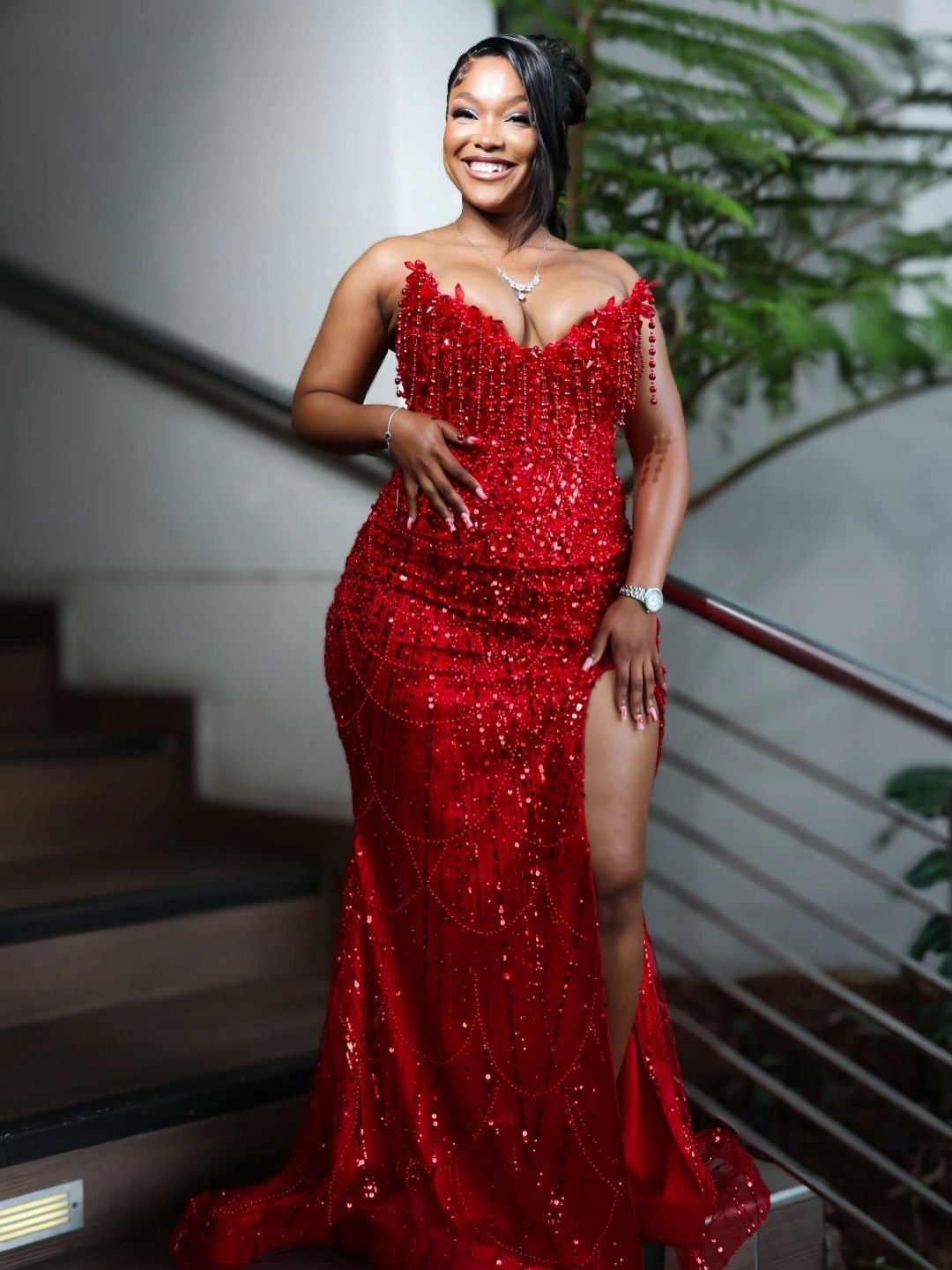 Red Mermaid Prom Dresses 2026 High Split Crystals Sequined Evening Formal Party Second Birthday Engagement Gowns Plus Size Dress For Special Occasions