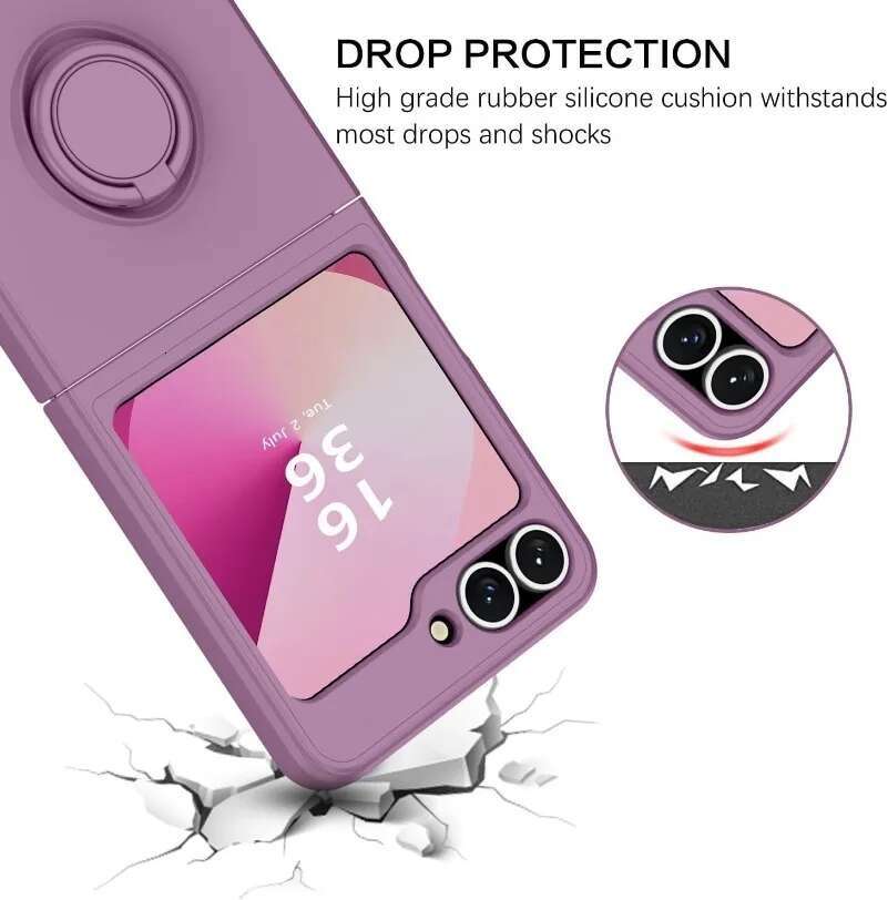ZFlip6 Case Liquid Silicone Ring Cases Stand Holder Cover for Samsung Galaxy Z Flip 5 6 3 4
