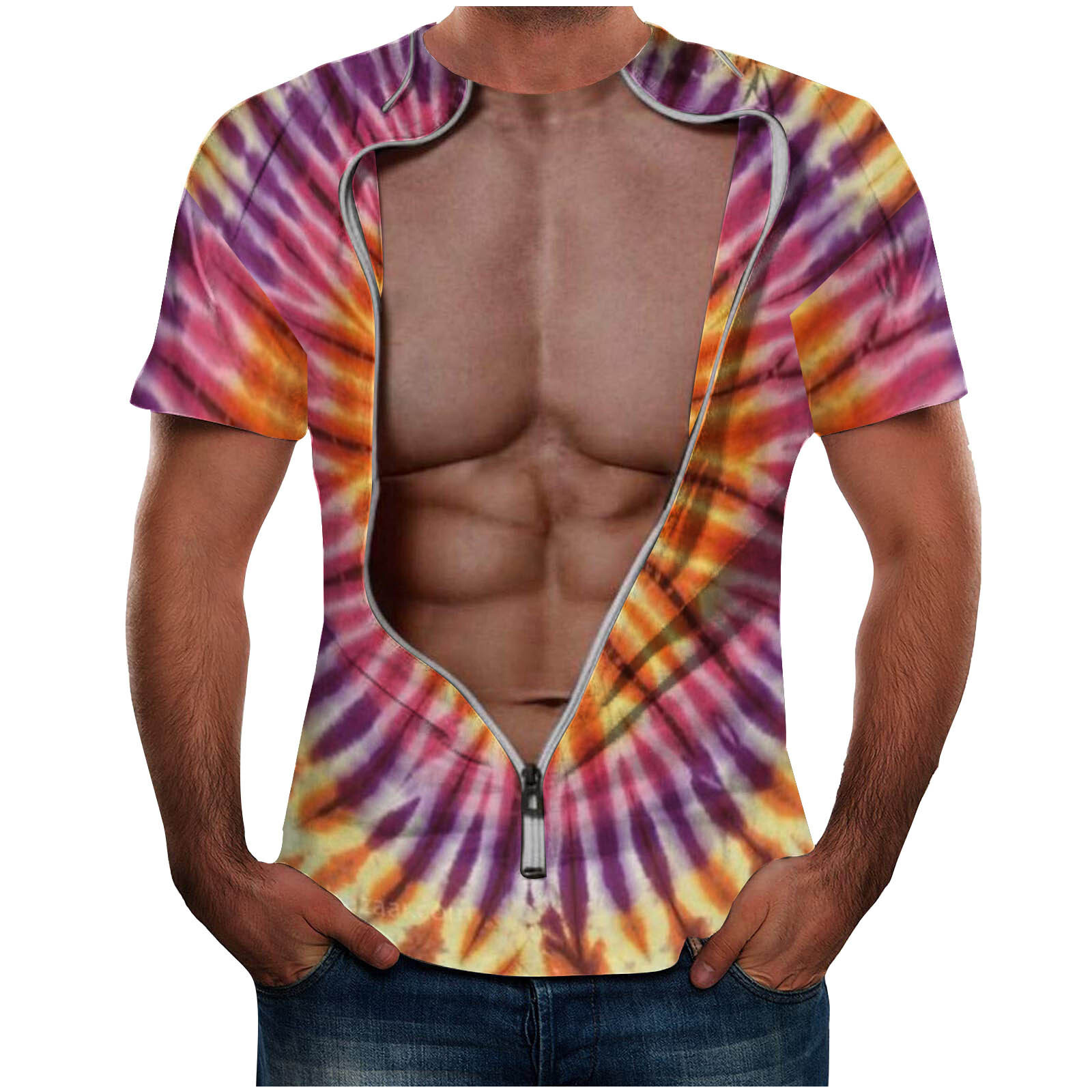 20243D printed mens short sleeved T-shirt spoof fake shirt 3D digital printed fun mens T-shirt