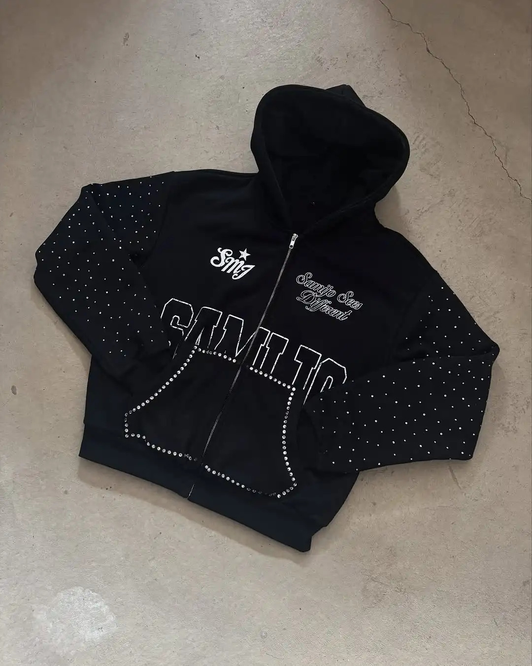 personalized floral print rhinestone hooded sweatshirt for mens y2k harajuku womens Gothic jacket jacket casual zipper hooded sweatshirt 250402