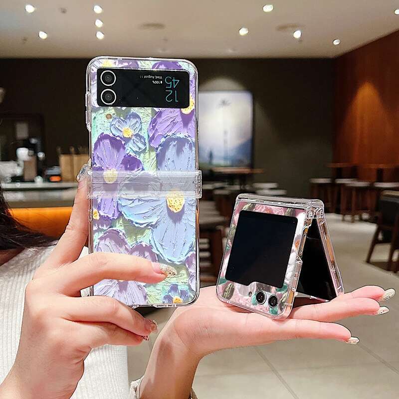 Oil Painting wer Clear Case Galaxy Flip 6 5 4 3 5G Folding Hard Phone Cover For Samsung Z Flip5 Flip4 Flip3