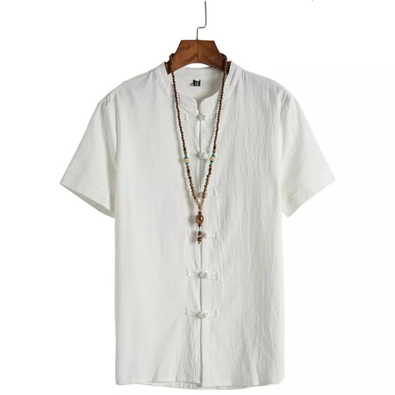 Summer Chinese style button solid color short sleeved mens Korean version fashionable casual T-shirt 250402